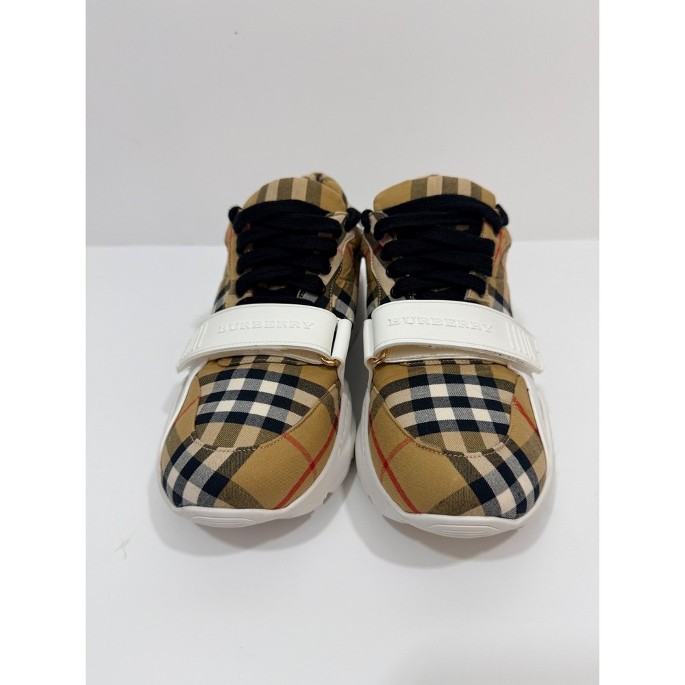 Burberry Ramsey Sneakers Womens 38 Beige Vintage Check Leather Platform - Picture 2 of 14